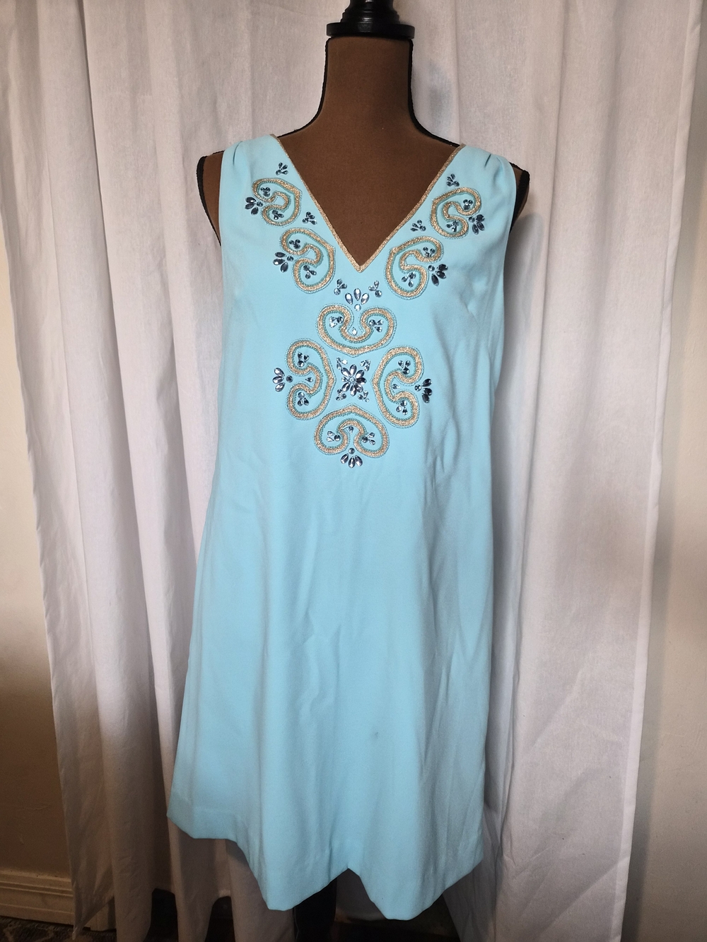 Sleeveless Embroidered V-Neck Light Blue Women's Dress
